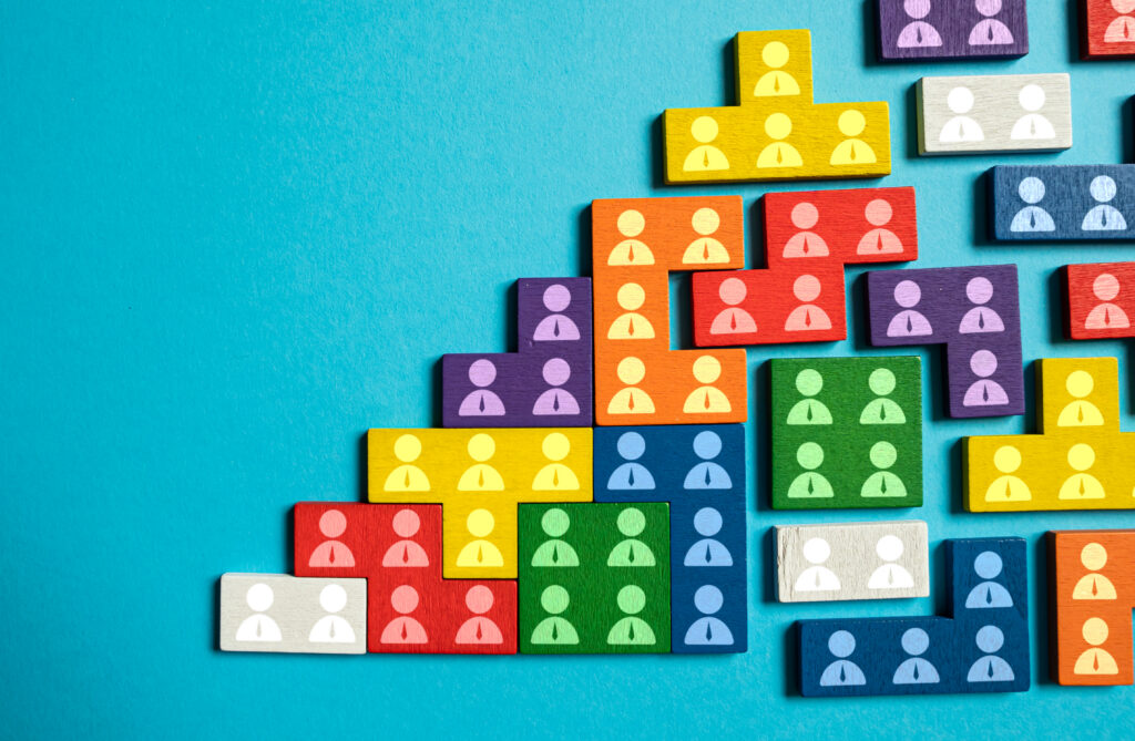 Segmented wooden blocks representing market categorization